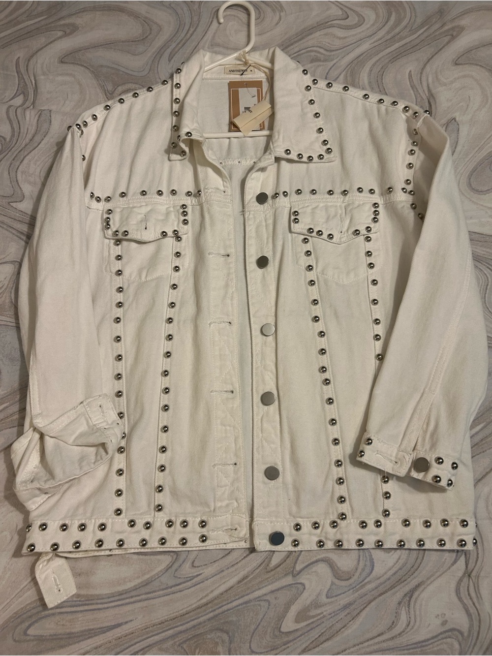 Women's White Studded Denim Jacket - Brand: